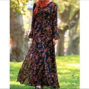 Boho Floral Flutter Sleeves Maxi Dress